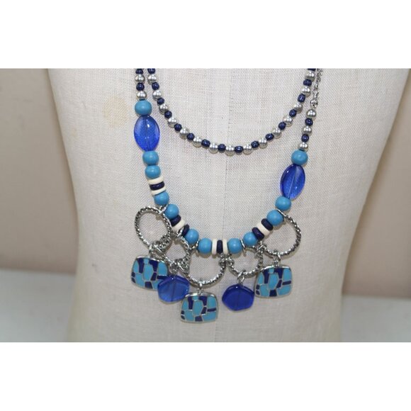 Chicos Blue Beaded Necklace Beads Charm 92003 - Picture 2 of 4